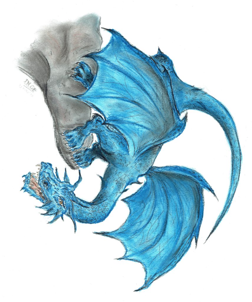 Blauwe draak tekening